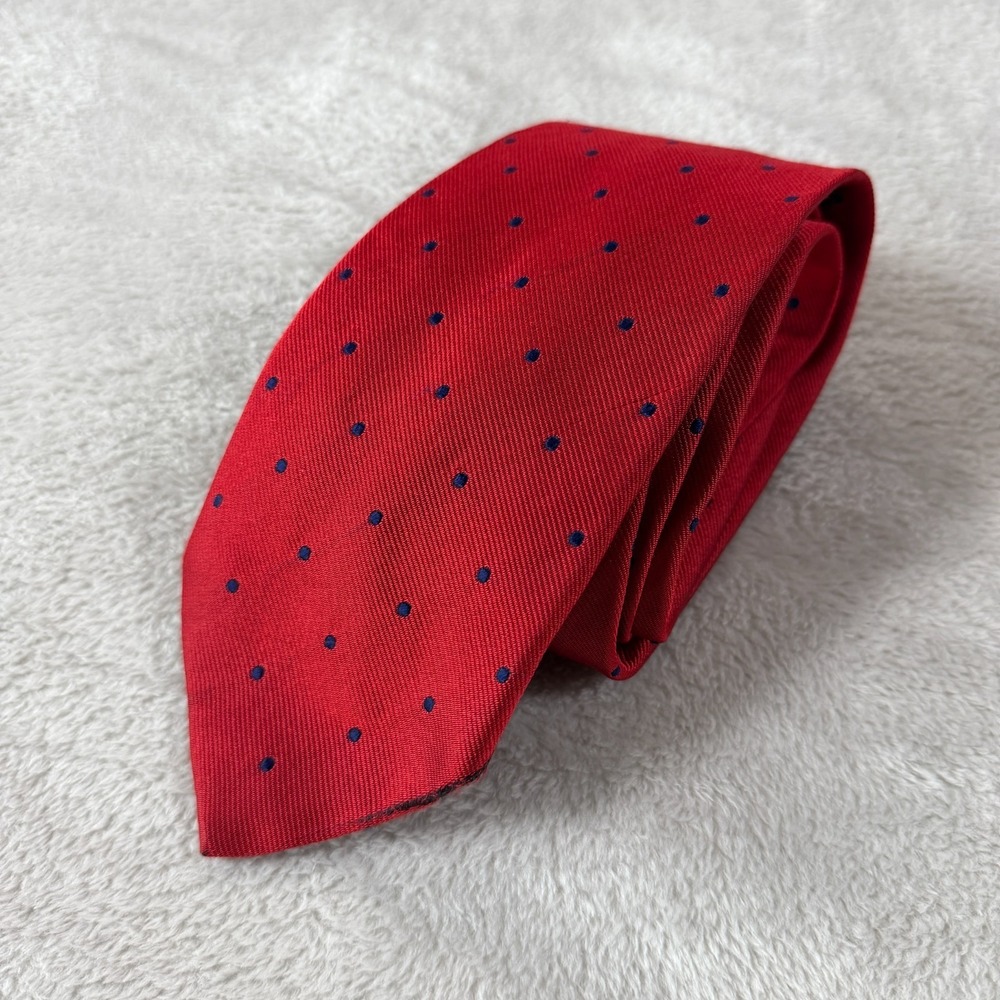 Brooks Brothers Mens Necktie Red Navy Polka Dot 60x3.5 Office Wedding Classic